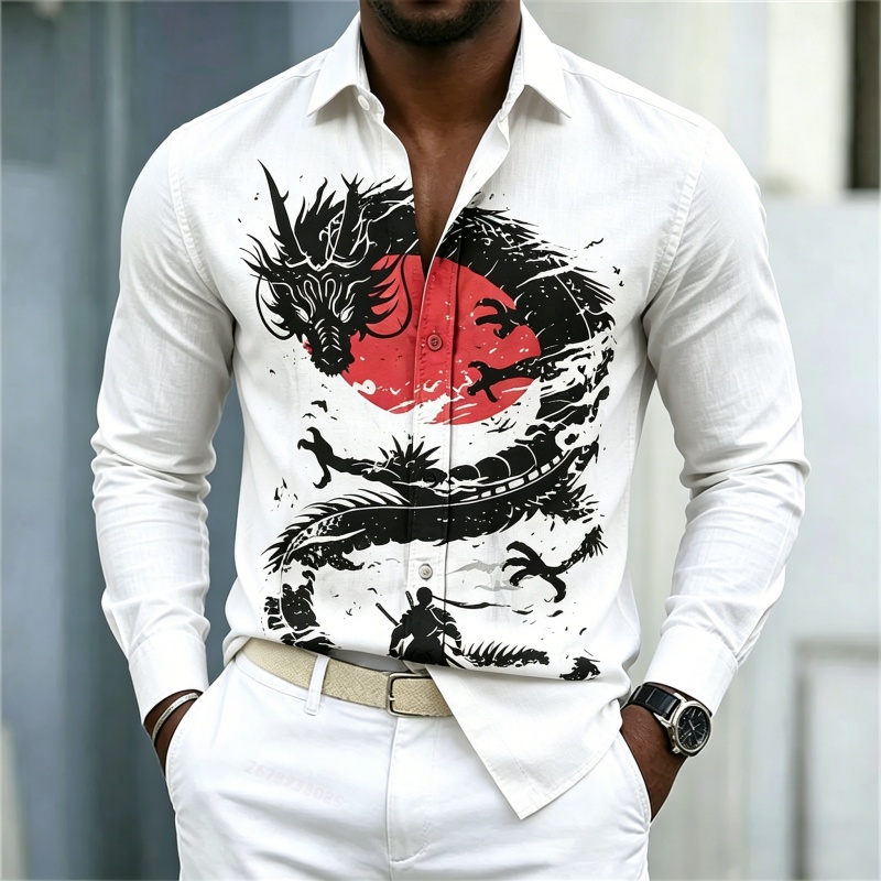Street Fashion Style - Новая мужская рубашка 2026 года: белая,